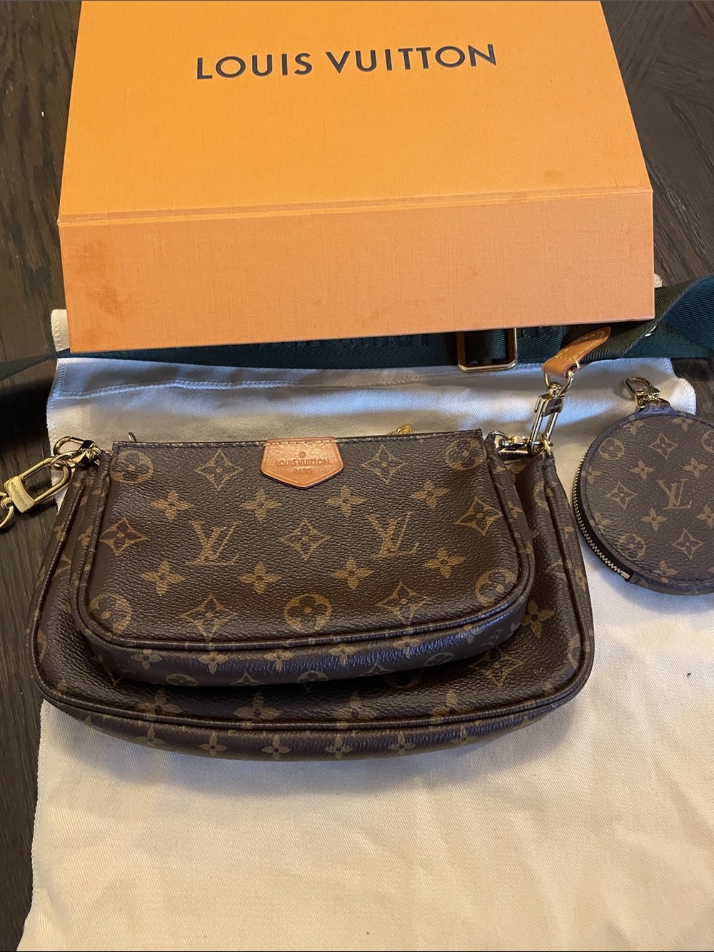Louis Vuitton Monogram Canvas Multi Pouch Crossbody in Brown with Gold Hardware